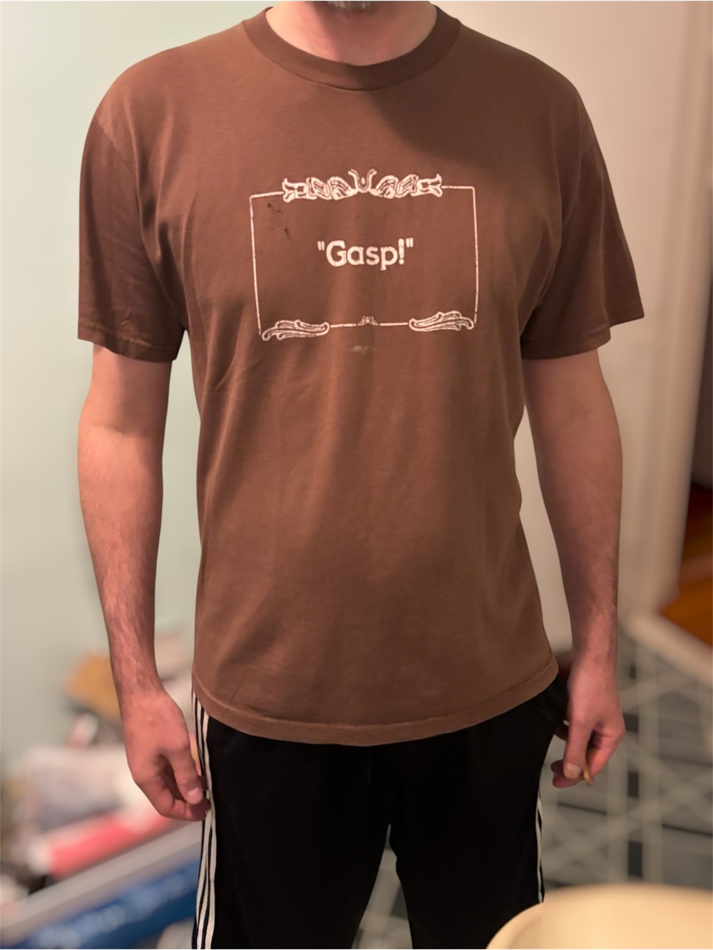 Y2K Brown Gasp! Silent Film Graphic T-Shirt Size Medium